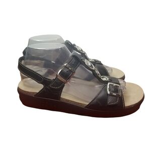 SAS Captiva black leather bling t strape sandals